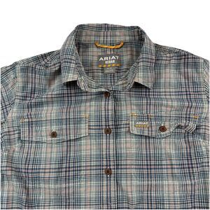 Ariat Rebar Button Up Shirt Womens M Plaid Roll Up Button Sleeve Pockets